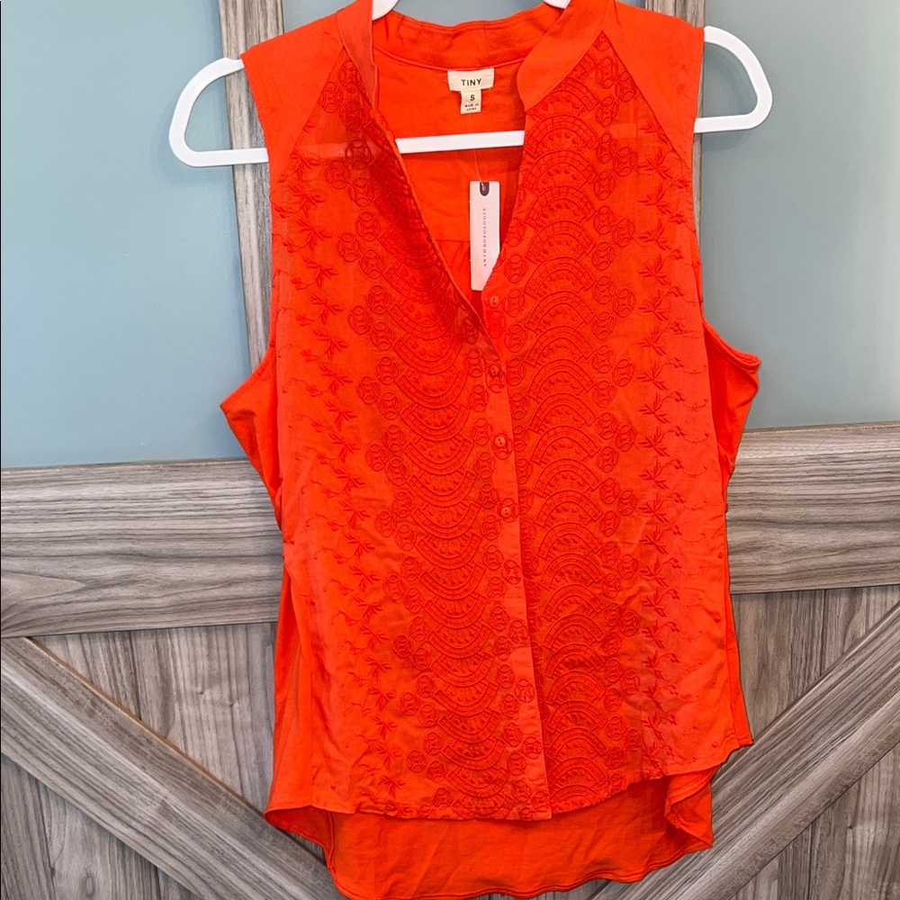 Anthropologie Tiny Vibrant Orange Lace Blouse - Picture 5 of 8